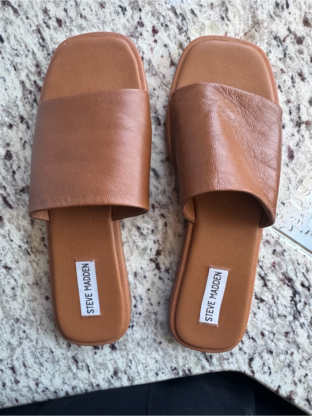 Steve Madden Tan Slide Sandals, size 9. Brown.